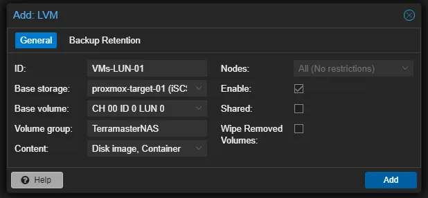 Adding an LVM to an iSCSI LUN