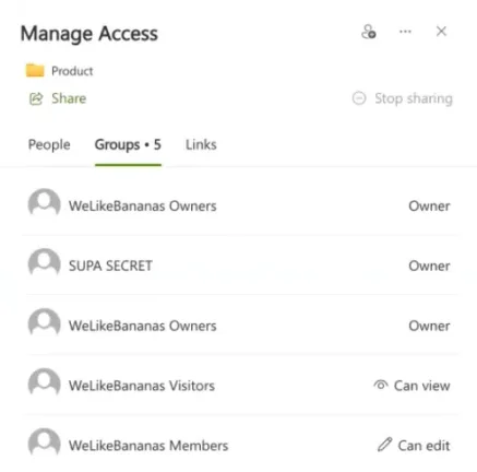 List of groups that have been granted permissions
