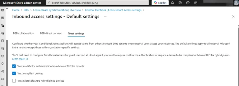 Cross-tenant Inbound access default settings