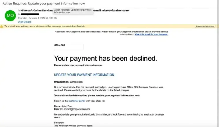 declined payment phishing