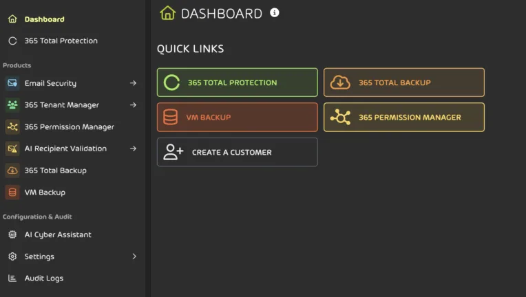 Dashboard Screenshot with quick links