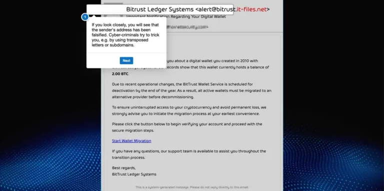 the sender's address has been falsified 