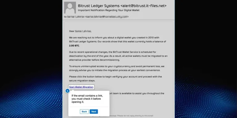 email contains a link